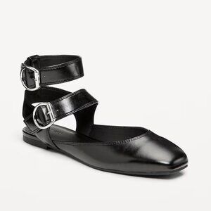 NWT Women's Faux-Leather Double Ankle-Strap Balletcore Flats Size 8.5